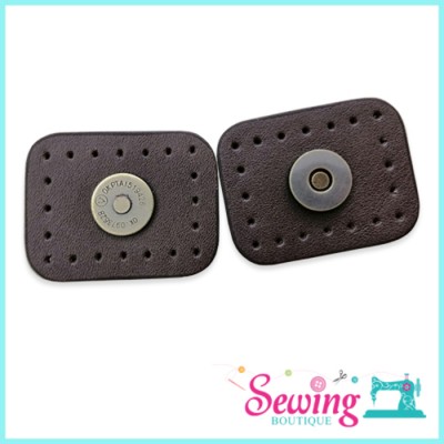 SNAP BUTTON - SQUARE-LEATHER-4.5X3.5CM(BROWN)
